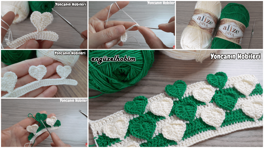 Kalp Desenli Muhteşem Tığ Örgü Modeli- Crochet Knitting Pattern