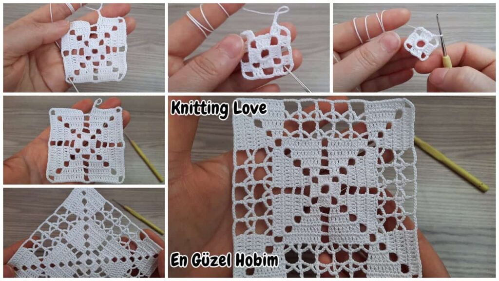 2022 Tığ İşi Fantastik Kare Dantel Örgü Modeli