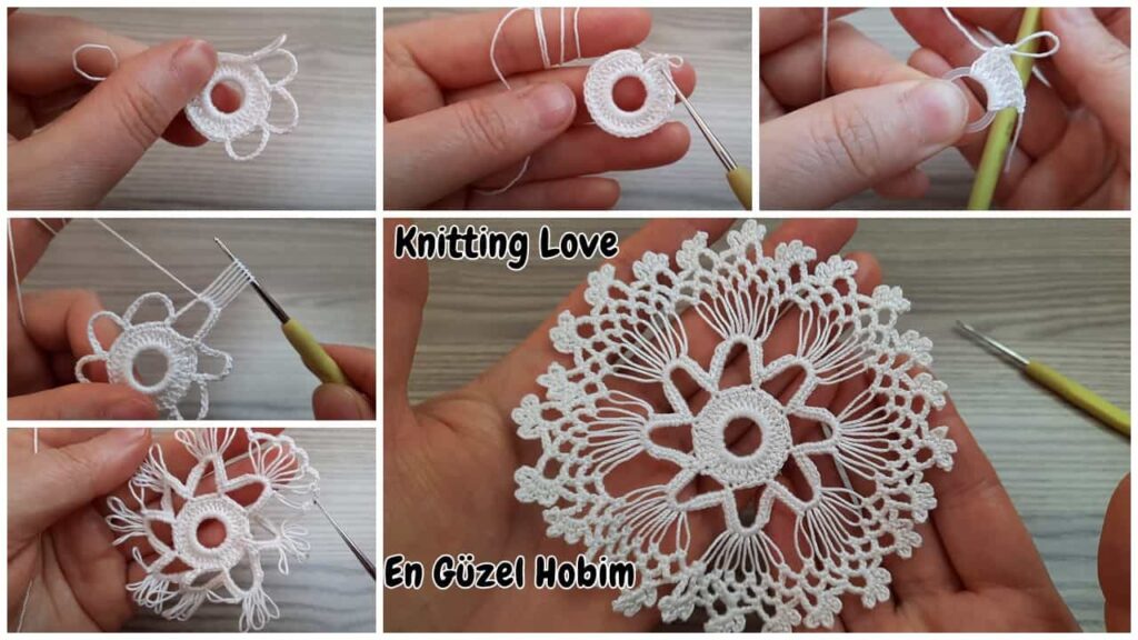 Değişik Tasarım Kar Tanesi Tığ İşi Dantel Örgü Modeli 2022