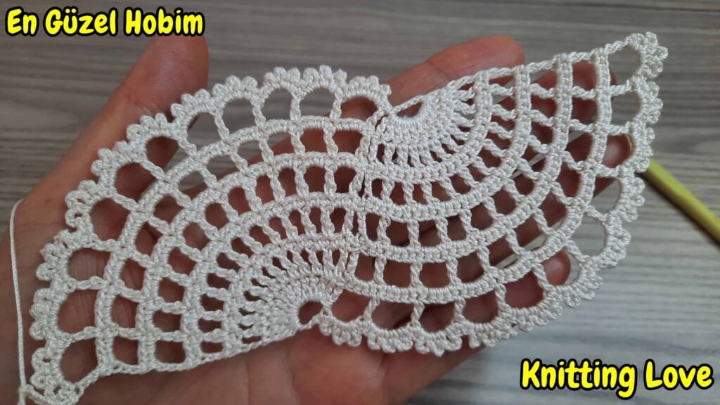 ikili yelpaze tığ işi örgü modeli