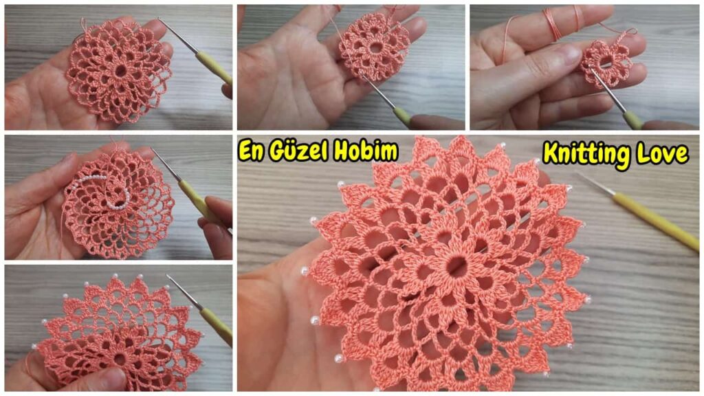 Muhteşem Boncuklu Tığ İşi Nar Çiçeği Örgü Modeli