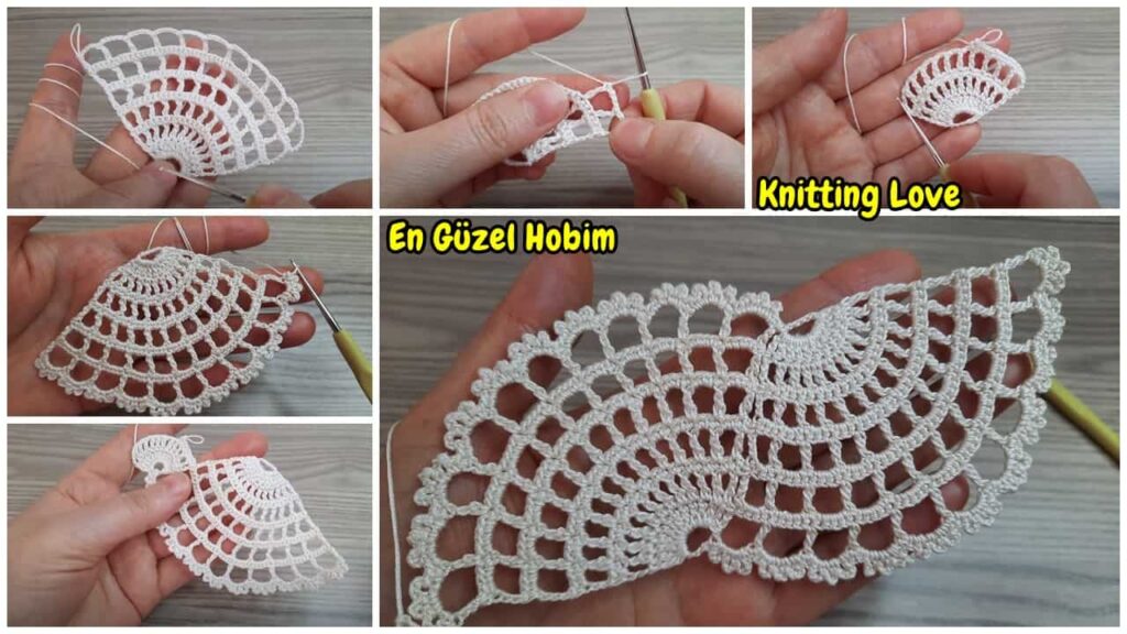 Süper Yeni Tığ İşi İkili Yelpaze Örgü Modeli