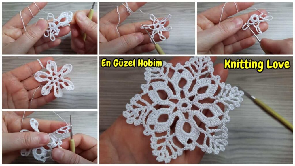 Yepyeni Güzel Tığ İşi Kar Tanesi Örgü Modeli