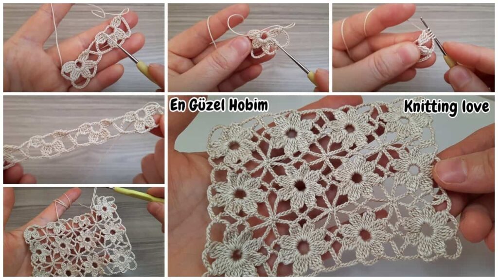 Harika Tığ İşi Minik Çiçek Desenli Örgü Modeli