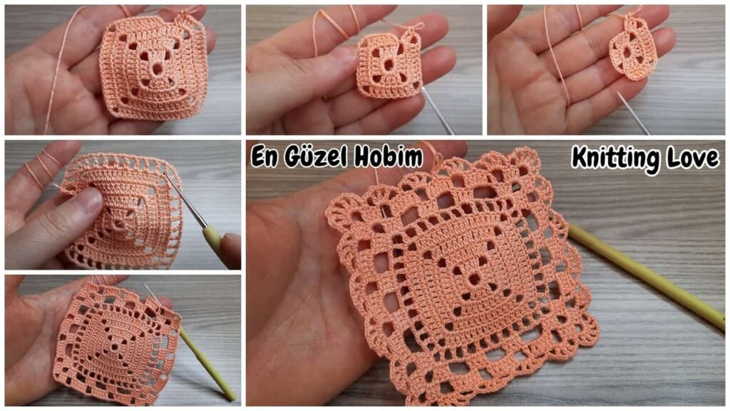 Nar Çiçeği Tığ İşi Kare Örgü Motifi Modeli