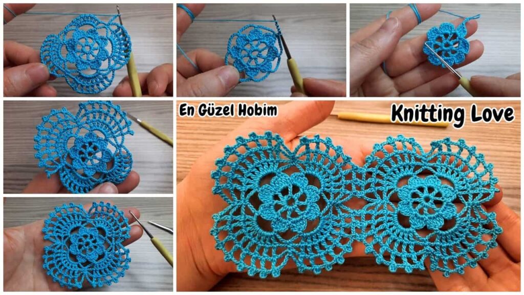İkili Çiçek Örgü Motif Tığ İşi Örgü Modeli