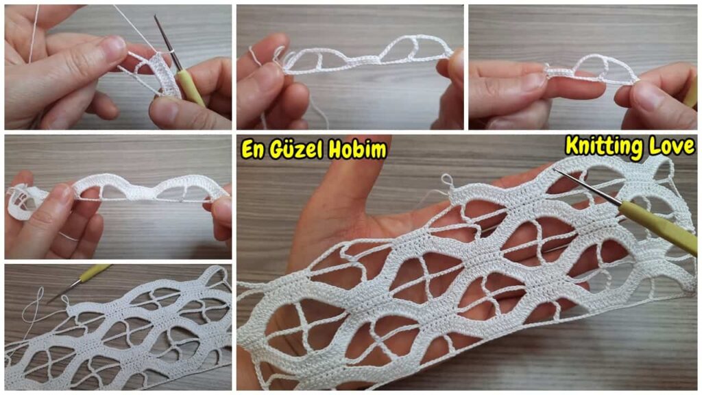 Müthiş Zincirli Şerit Desenli Tığ İşi Kolay Örgü Modeli