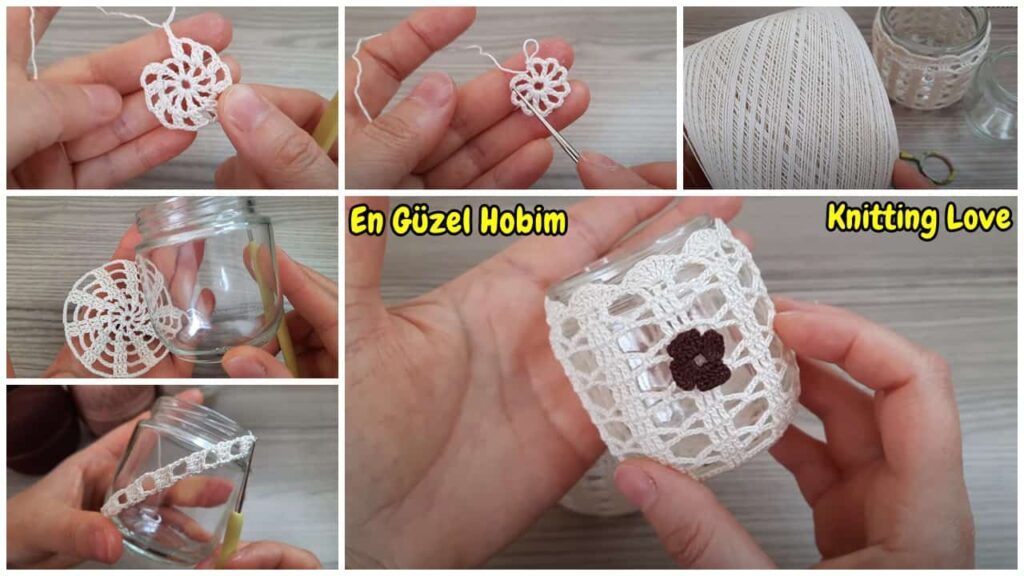Cam Şişe Dekor İçin Şahane Tığ İşi Örgü Modeli Yapımı | Dekoratif Crochet Şişe Kaplama