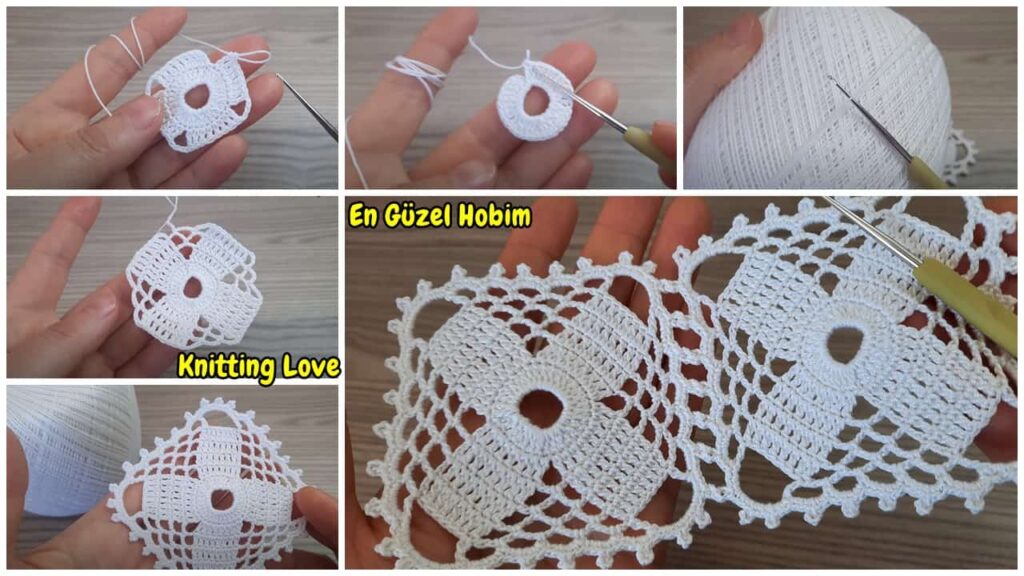 Birleştirme Şahane Kare Tığ İşi Örgü Modeli