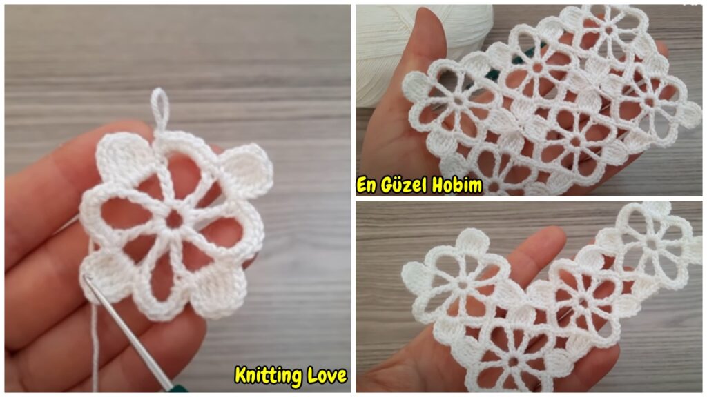 Çiçekli Kare Tığ İşi Çeyizlik Örgü Motifi