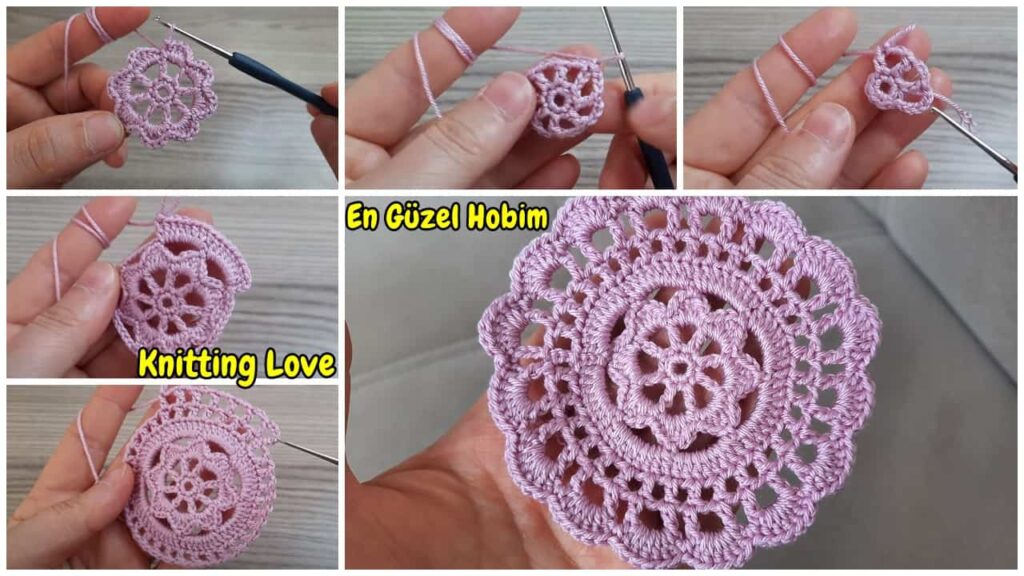Eflatun Renkli Yuvarlak Şahane Tığ İşi Örgü Modeli