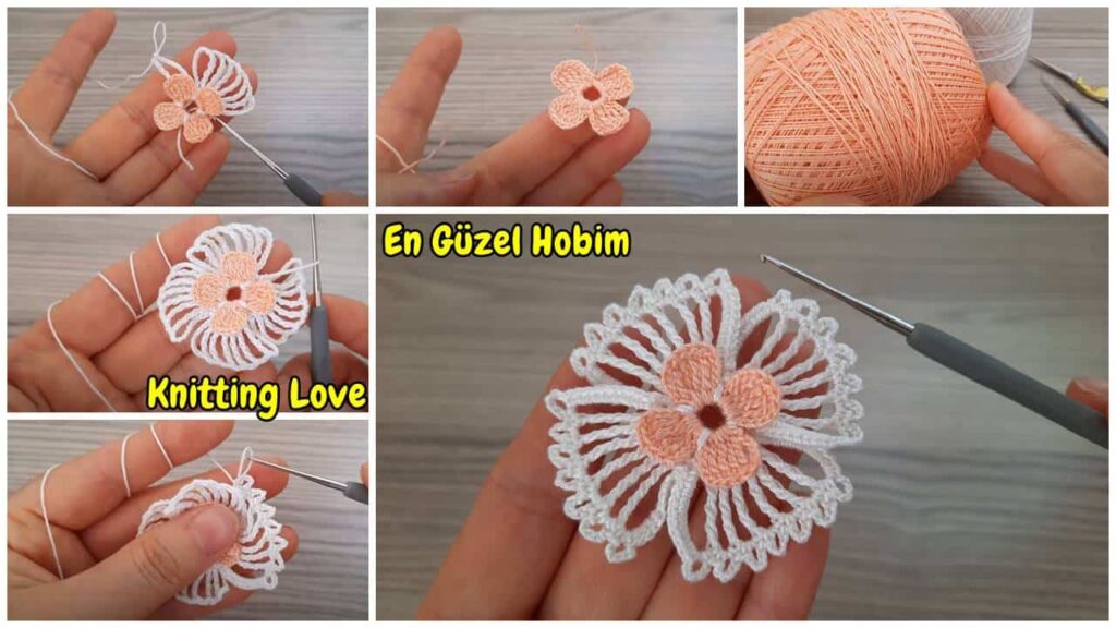 Şık Tasarım Çiçek Örgü Motifi Yapımı