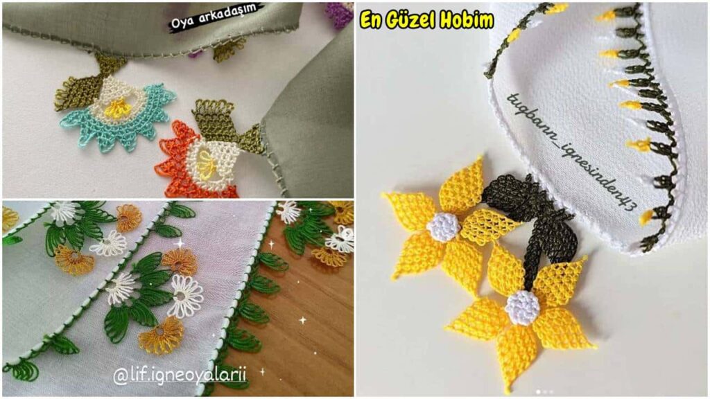 Farklı Renklerin Dizayn ile Oluşan İğne Oyası Yazma Kenarı Modelleri | Trend Oya Örnekleri