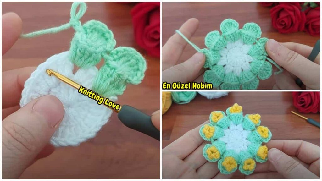3D🌷Fantastik Tığ İşi Çiçek🌸çok kolay tığ işi çiçek altlığı yapımı