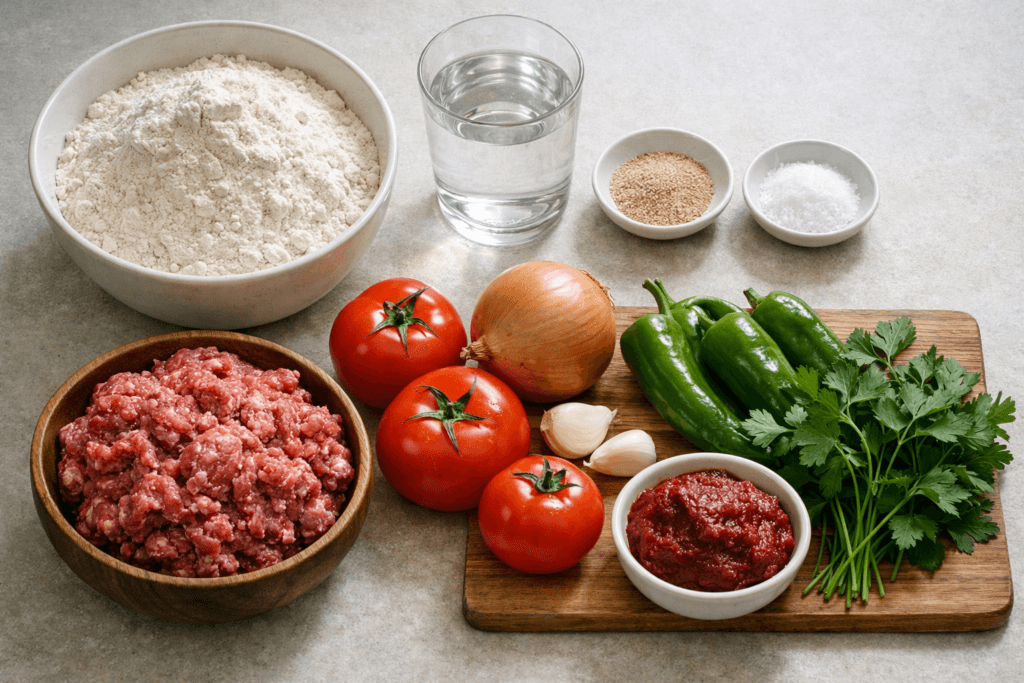 Lahmacun tarifi için gerekli hamur ve iç harç malzemeleri