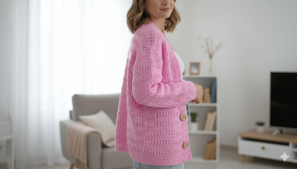 kadın hırkası modern tığ işi örgü modeli crochet pattern texture görünümü