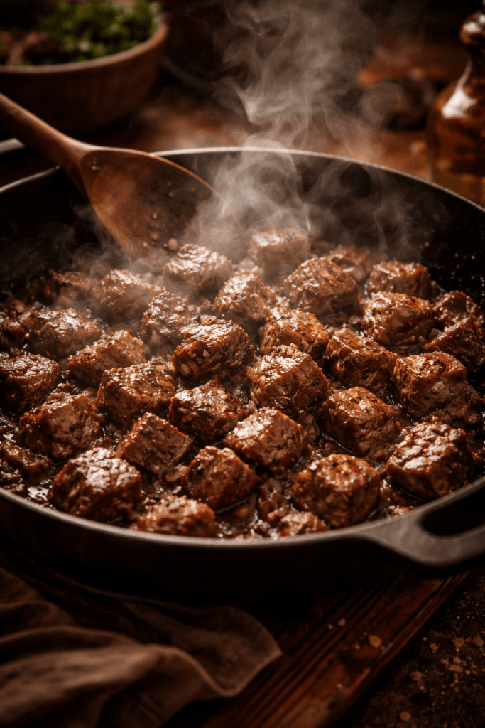 bahçıvan kebabı tarifi için dana eti tencerede suyunu salıp çekene kadar kavurma aşaması lokanta usulü et yemeği yapımı