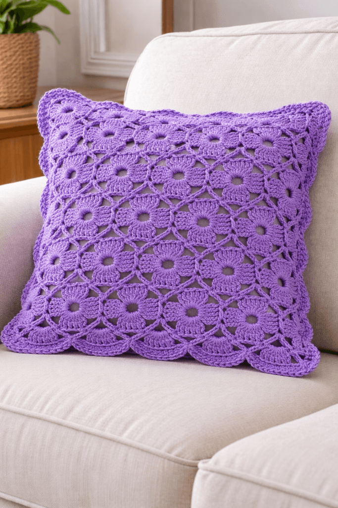 çiçek motifli dekoratif yastık kılıfı tığ işi örgü modeli kolay yapım şık crochet yastık tasarımı