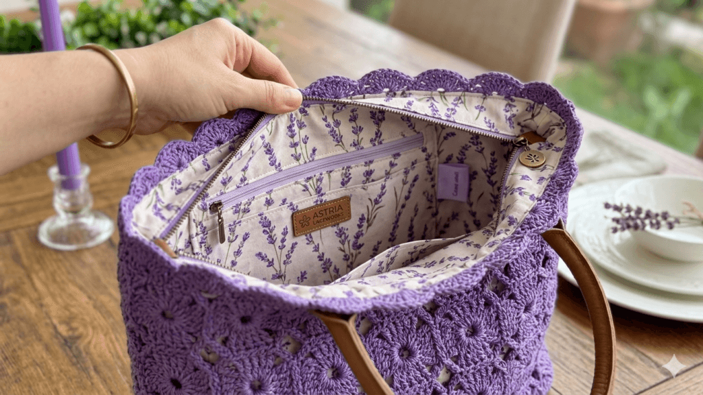çiçek motifli kadın çanta astarlı tığ işi örgü modeli kolay yapım şık ve dayanıklı crochet çanta