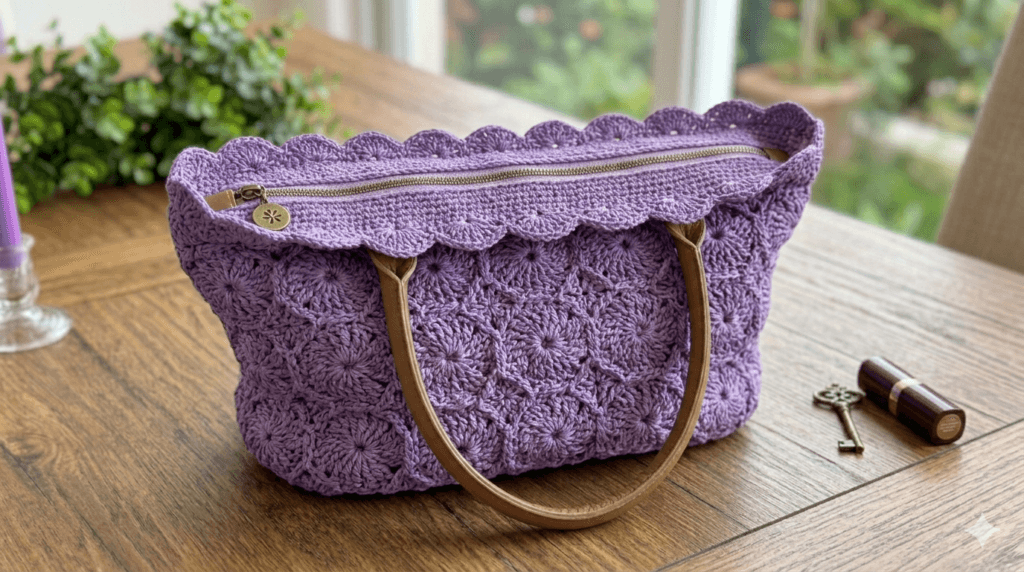 çiçek motifli kadın çanta tığ işi örgü modeli kolay yapım şık ve dayanıklı crochet bag