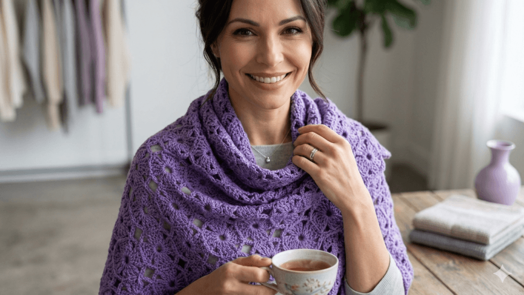 çiçek motifli kadın şal tığ işi örgü modeli kolay yapım şık ve zarif crochet şal
