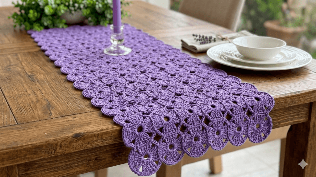 çiçek motifli masa örtüsü runner tığ işi örgü modeli kolay yapım şık dekoratif crochet masa örtüsü