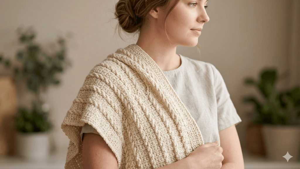 2 sırada tığ işi modeli örneği Easy crochet womens shawl with textured stitch pattern, elegant handmade wrap for beginners, kadın şal modeli tığ işi kabartmalı örgü tasarım