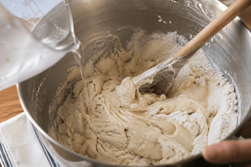 evde italian pizza dough nasıl yapılır flour ve water ile pizza hamuru karistirma mixing aşaması step by step pizza recipe italyan pizzası tarifi ince hamurlu evde pizza yapımı