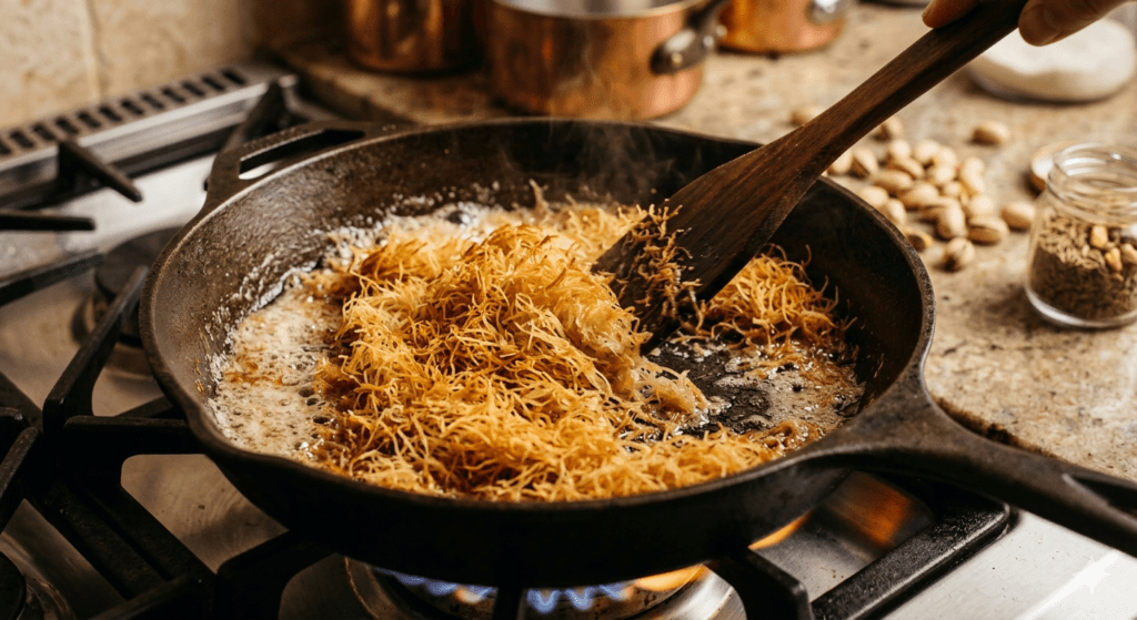 kadayıf nasıl kavrulur tereyağında çıtır kadayıf roasting shredded kadayif in butter crispy texture