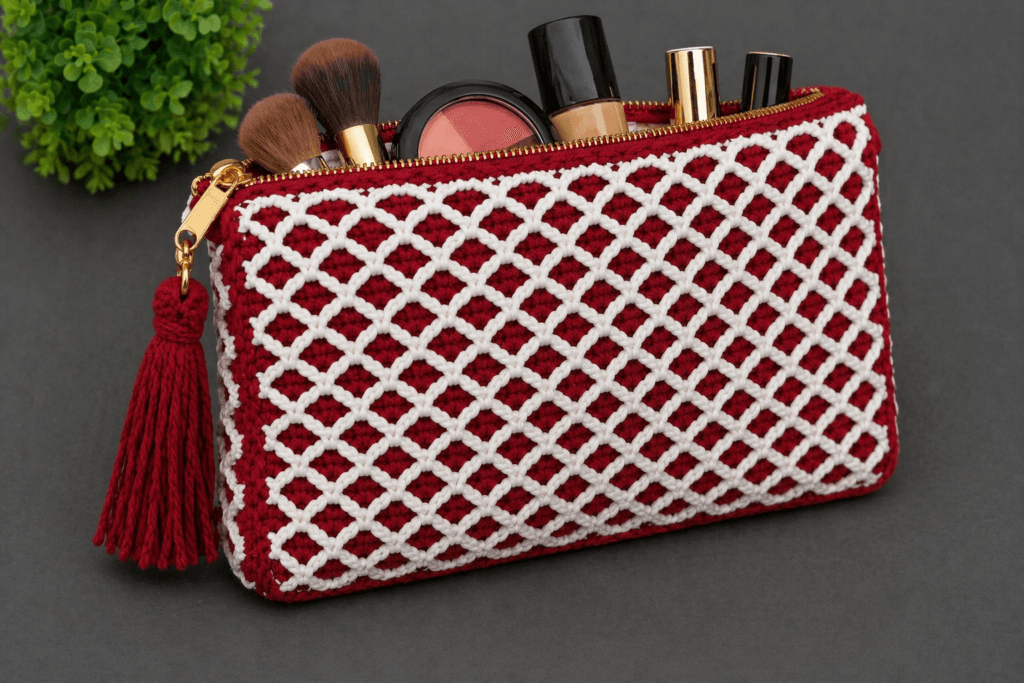 Kadın makyaj çantası tığ işi model, el yapımı crochet makeup bag, günlük kullanım için cosmetic pouch, şık ve kullanışlı handmade örgü makyaj çantası modeli nasıl yapılır