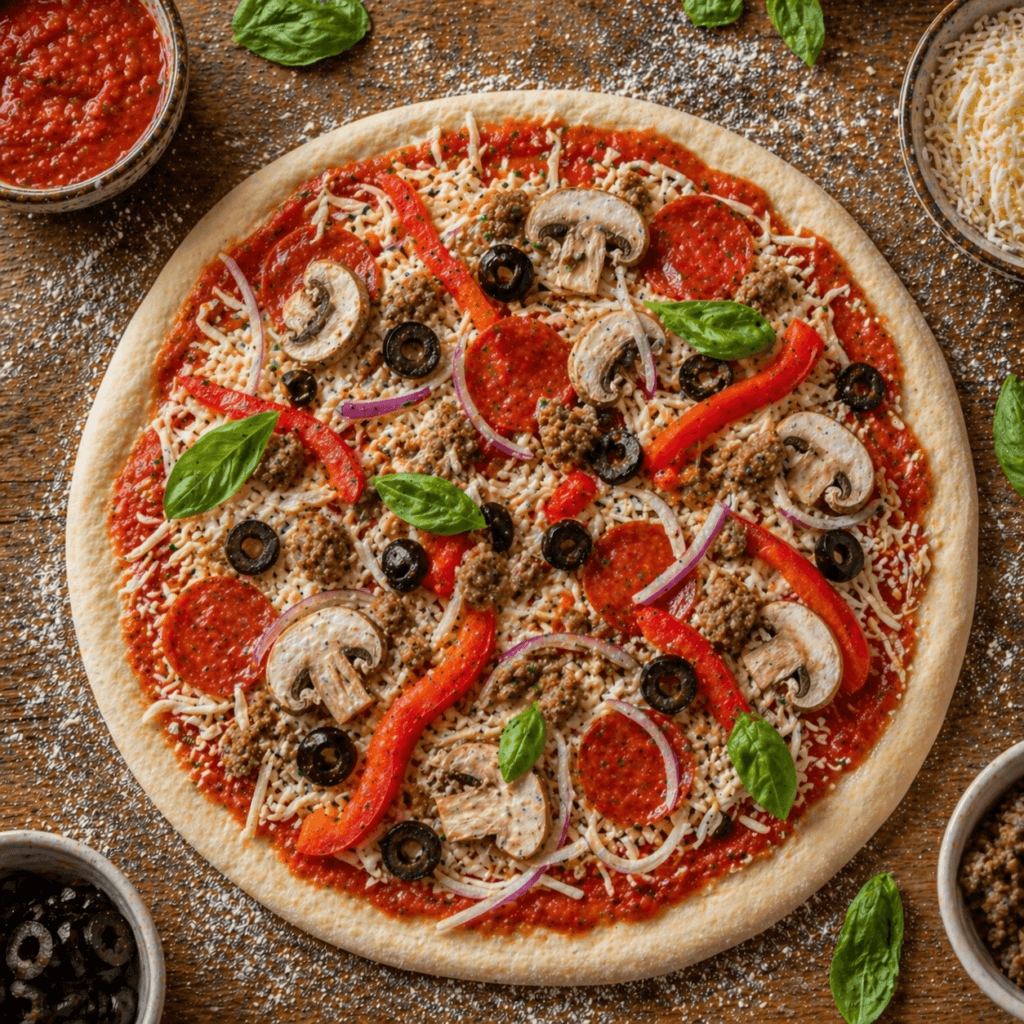 pizza toppings ekleme mozzarella cheese ve malzemeleri ekleme homemade italian pizza preparation detailed food step