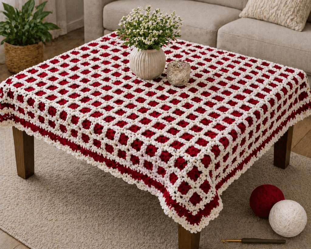 Sehpa örtüsü tığ işi model, el yapımı crochet table cover, dekoratif coffee table cover tasarımı, salon için şık ve modern handmade knit sehpa örtüsü nasıl yapılır