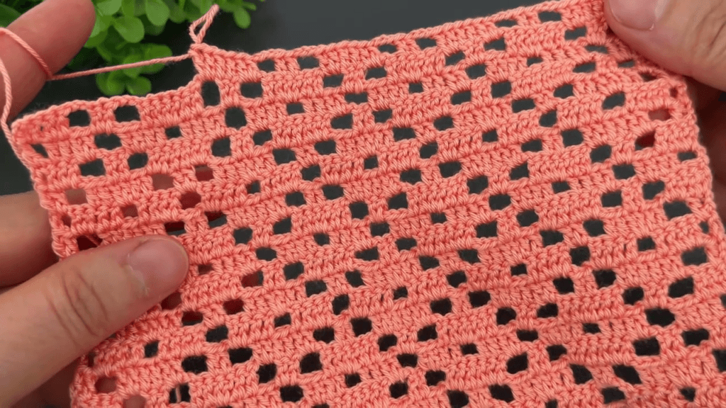 simple crochet pattern with repeating lace design, beginner friendly and easy to follow