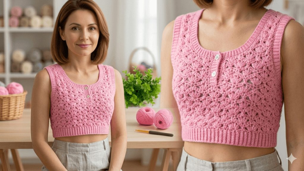 “Stylish handmade crochet crop top for women, tığ işi yazlık crop top modeli, breathable summer crochet top, easy crochet crop top for beginners, boho style handmade top, perfect festival outfit and beachwear”