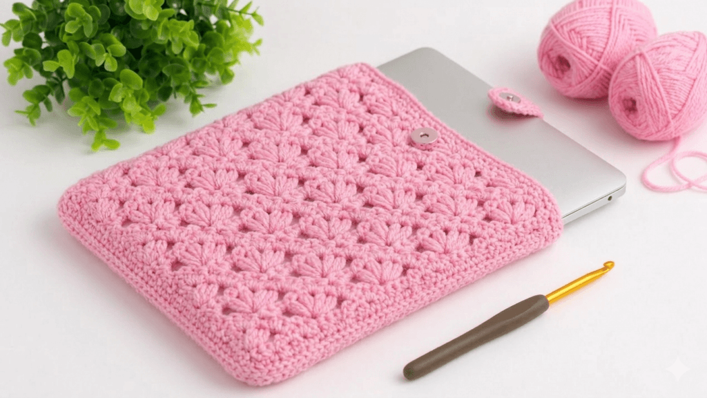 “Stylish handmade crochet laptop bag, tığ işi dizüstü bilgisayar çantası modeli, protective soft yarn laptop sleeve, easy crochet laptop case for beginners, modern handmade computer bag, perfect everyday carry and gift idea”