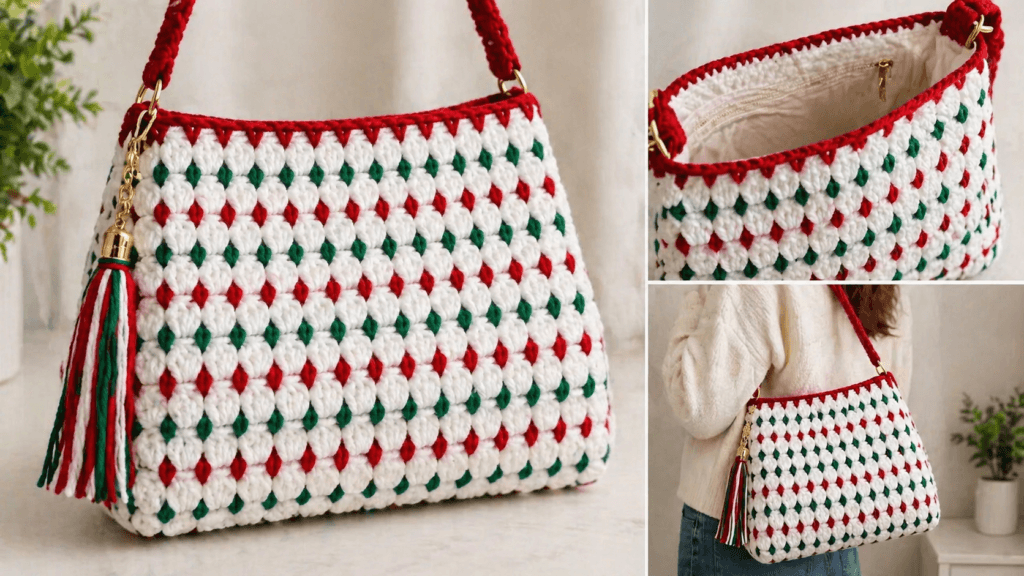 tığ işi kadın çantası, handmade crochet bag for women, modern crochet purse design, boho style crochet handbag, günlük kullanım için örgü çanta modeli, easy crochet bag pattern for beginners, stylish handmade women bag