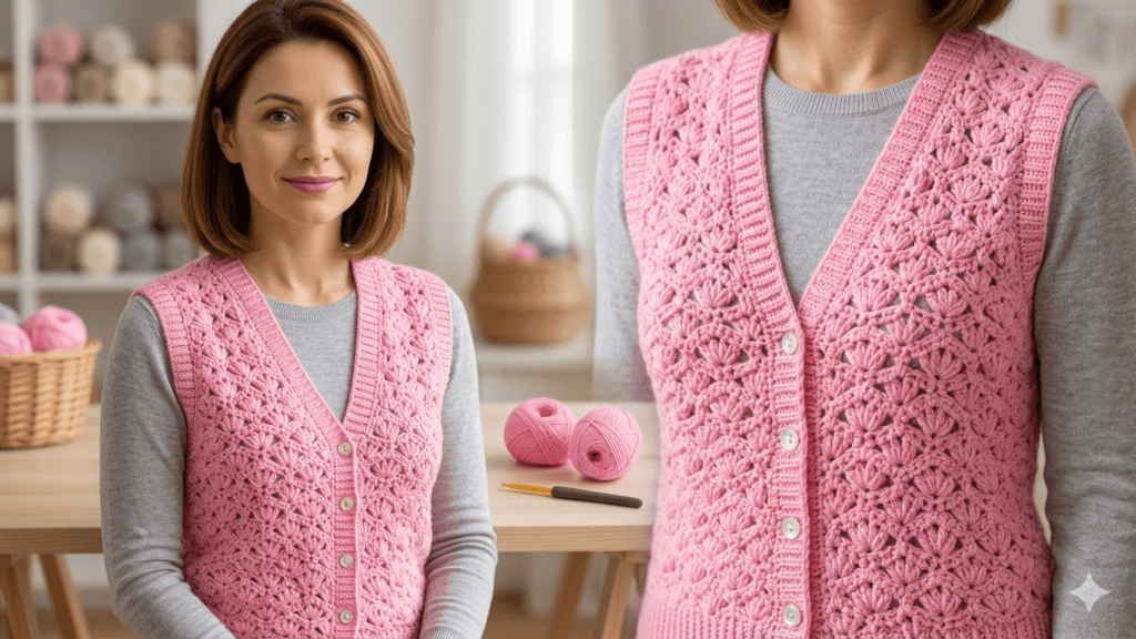 “Stylish handmade crochet women vest, tığ işi kadın yelek modeli, modern boho crochet vest design, easy crochet vest for beginners, lightweight handmade cardigan vest, perfect layering outfit for all seasons”