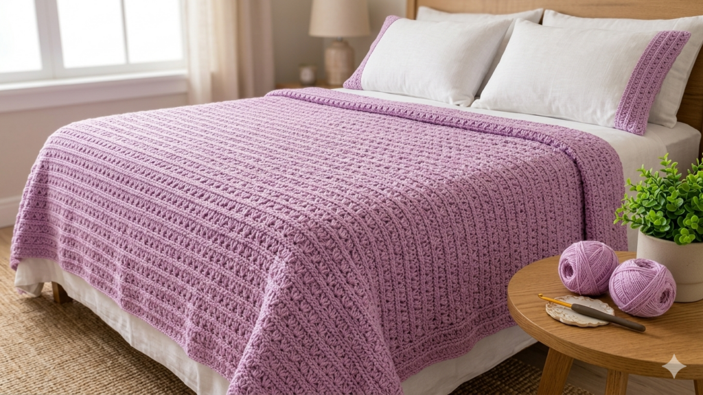 Şık çift kişilik yatak örtüsü tığ işi örgü modeli dekoratif ve zarif crochet yatak örtüsü örneği