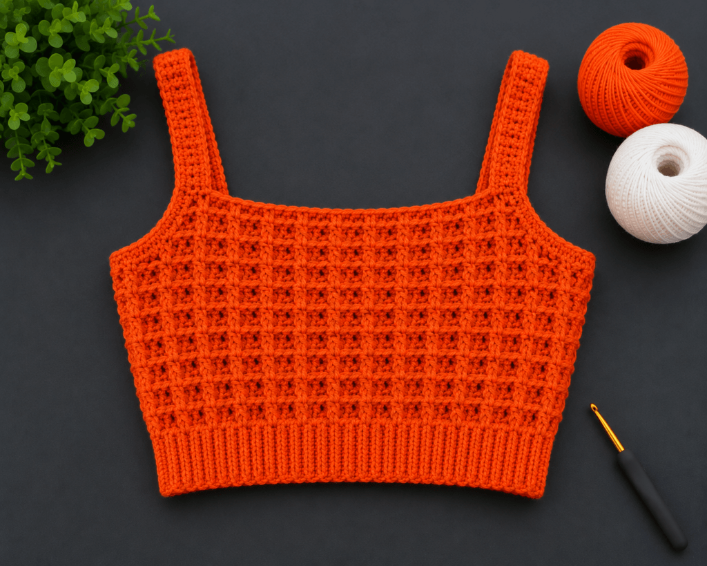 Kolay crochet örgü modeli ile hazırlanmış kadın crop top modeli