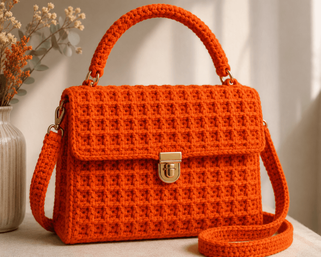 Kolay crochet örgü modeli ile yapılmış modern kadın el çantası