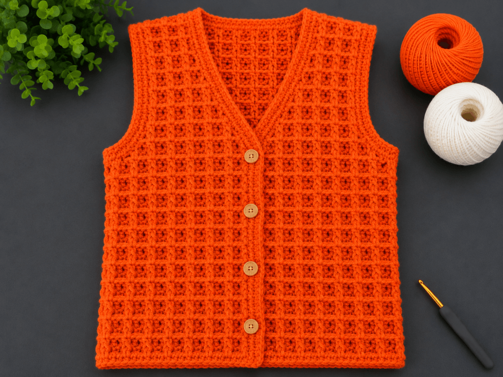 Kolay crochet örgü modeli ile hazırlanmış kadın yelek modeli