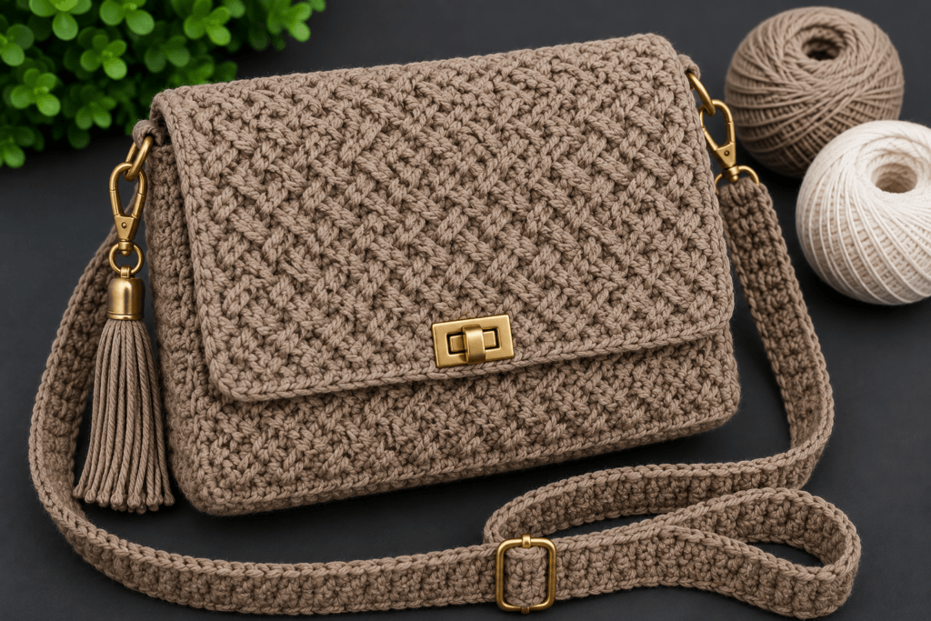 Şık ve modern kadın çantası crochet modeli, el yapımı örgü kadın el çantası tasarımı