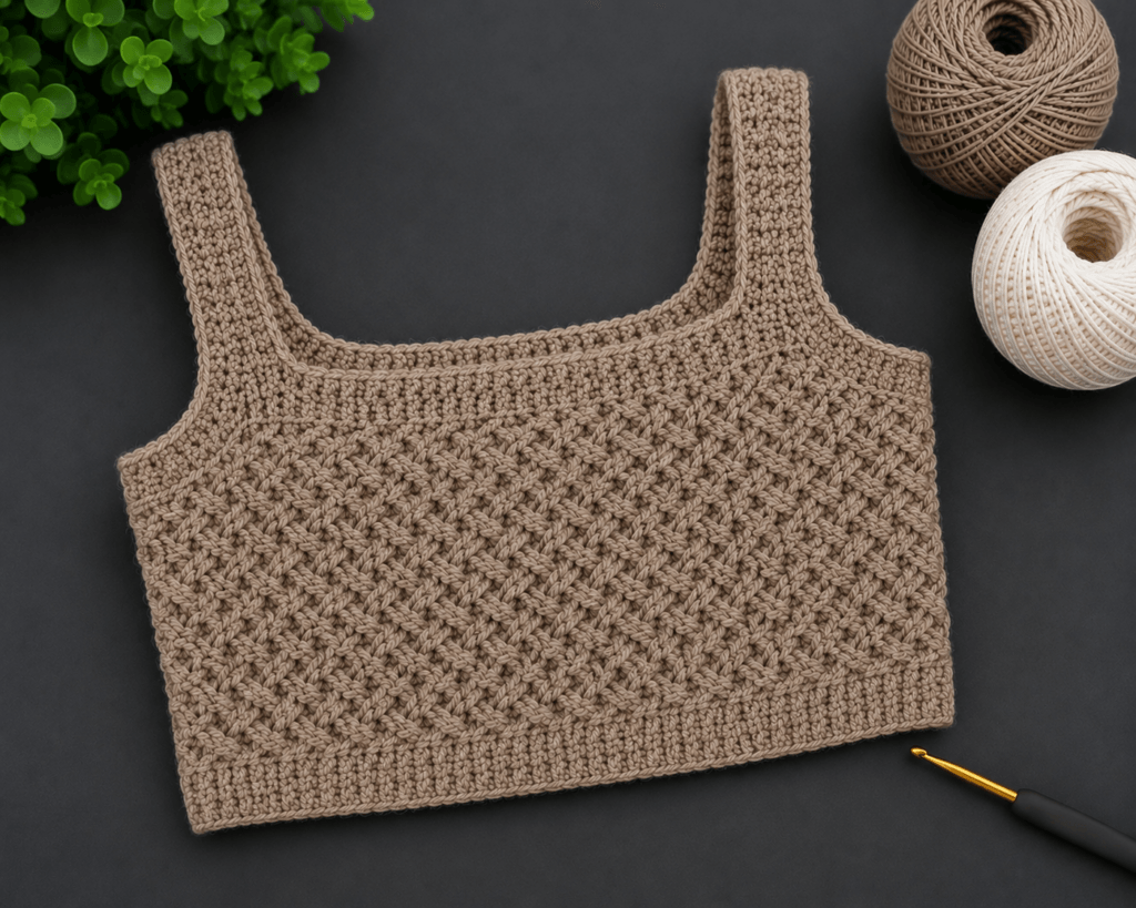 Modern ve şık kadın crop top örgü modeli, el yapımı crochet crop top tasarımı
