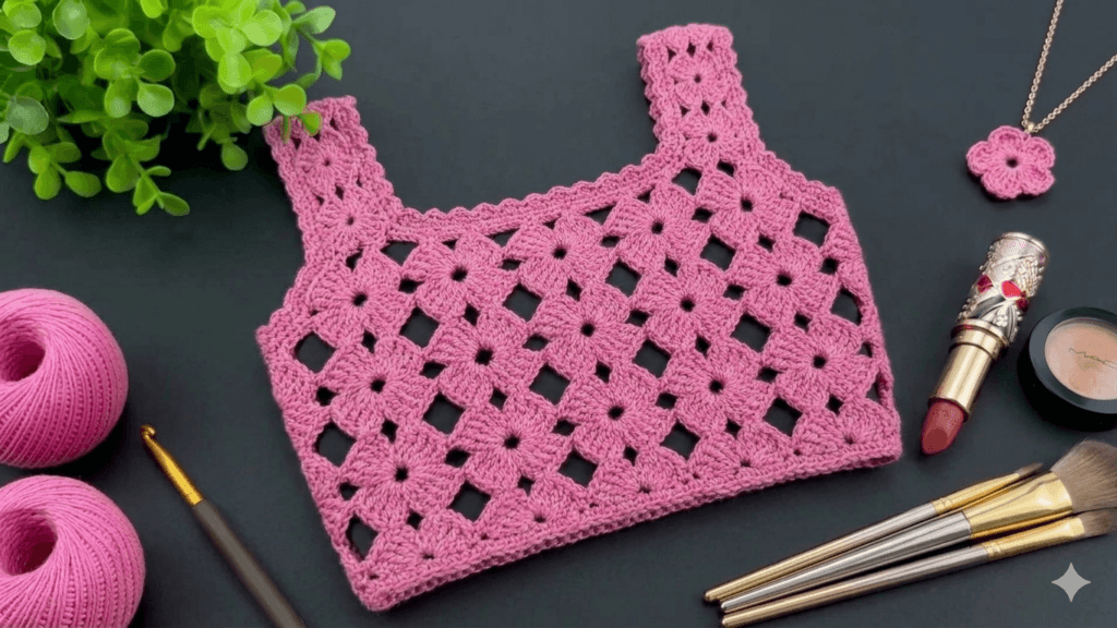 Şık kadın crop top tığ işi örgü modeli el yapımı yazlık örgü örneği