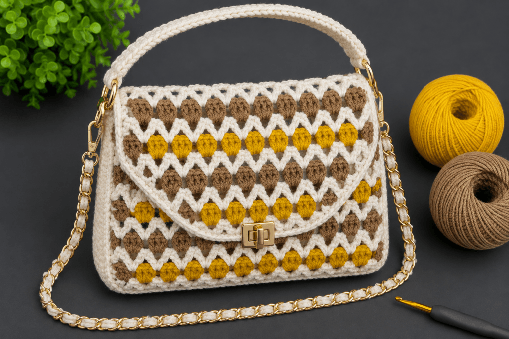 Kadın el çantası crochet örgü modeli şık ve modern tasarım