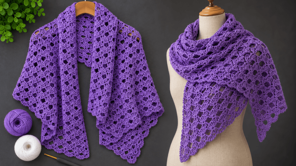 Kadın şal modeli crochet örgü örneği ve şık tığ işi kadın şalı