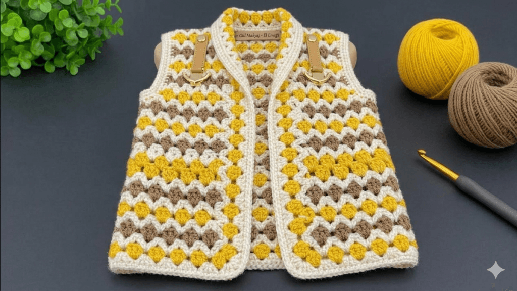 Kadın tığ işi yelek modeli şık crochet örgü tasarımı