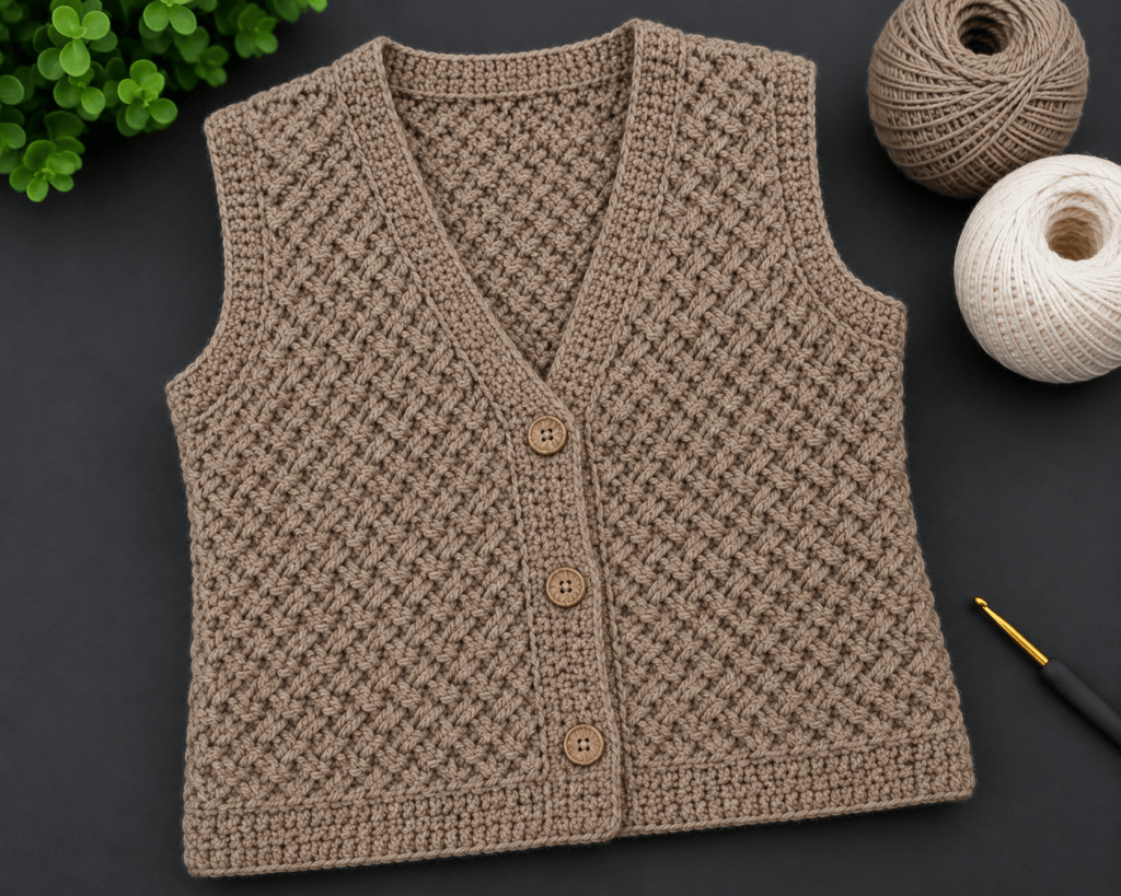 Şık ve modern kadın yelek örgü modeli, el yapımı crochet kadın yelek tasarımı