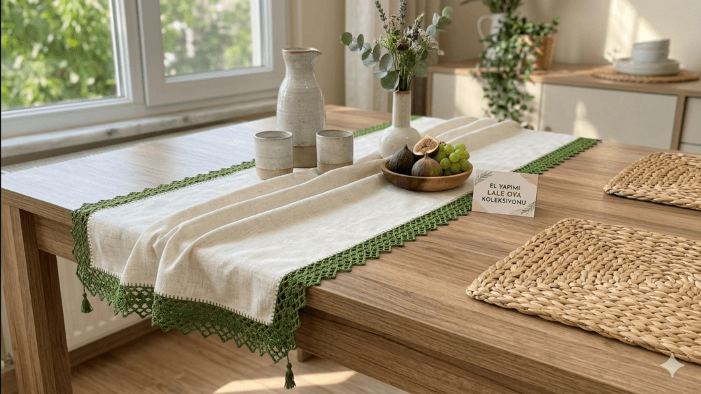 Şık masa runner tığ işi dantel modeli dekoratif crochet örgü örneği