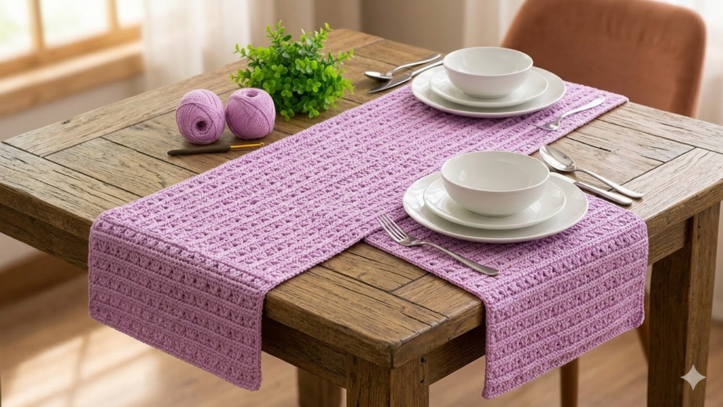 Şık masa runner tığ işi örgü modeli dekoratif ve zarif crochet runner örneği
